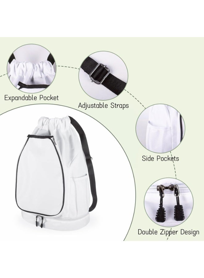 Arabest Pickleball Bags for Women Men, Pickleball Backpack with Shoe Compartment, Large Capacity Drawstring Pickle Ball Bag (White) - Image 3